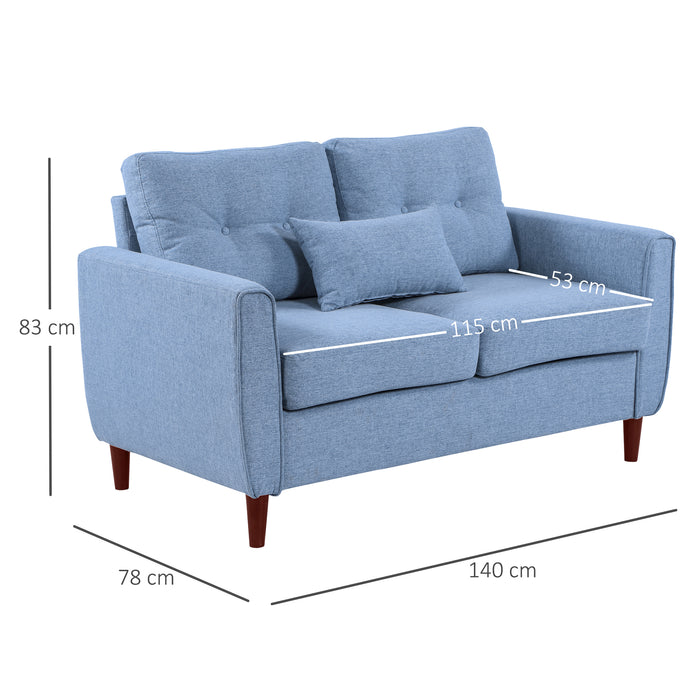 Double Loveseat Sofa - Plush Fabric Upholstery with Elegant Tufted Design and Sturdy Wooden Legs - Cozy Seating for Living Room, Dining Area, or Office Space in Light Blue