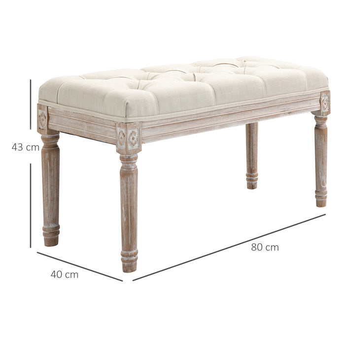 Accent Bench with Tufted Upholstery - Linen-Touch Fabric Foot Stool Ottoman for Home - Ideal for Living Room, Bedroom, Hallway in Elegant Beige