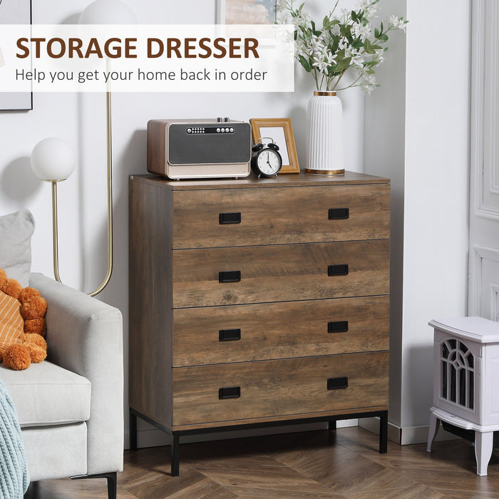 4-Drawer Chest Storage Organizer - Brown Bedroom & Living Room Dresser with Sturdy Metal Frame - Space-Saving Solution for Clothes and Accessories