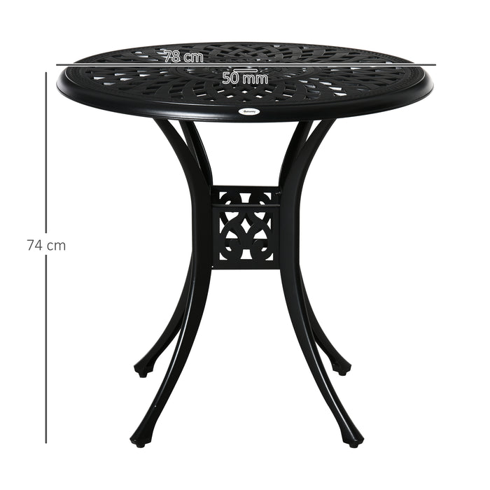 Antique-Style 78cm Round Cast Aluminium Bistro Set - Garden Dining Table with Parasol Hole, Elegant Black Finish - Ideal for Patio Entertaining and Al Fresco Dining