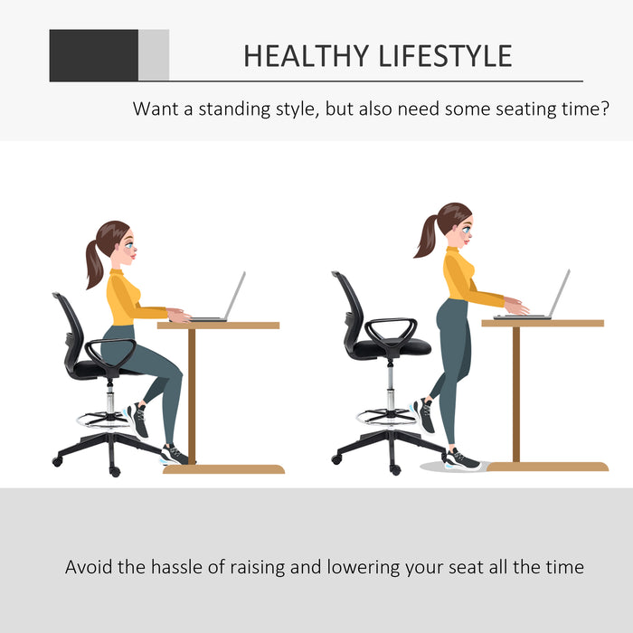 Ergonomic Mesh Back Draftsman Chair - Tall, Adjustable Height Office Seating with 360° Swivel & Footrest - Set of 5 for Design Professionals