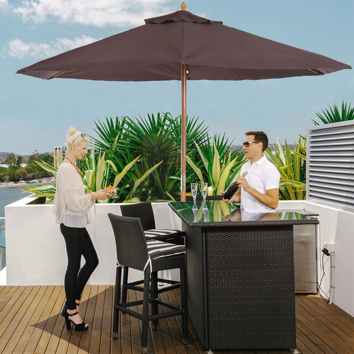 Wooden Garden Parasol 2.5m - Outdoor Patio Sun Shade Umbrella with Canopy in Coffee - Ideal for UV Protection and Relaxation