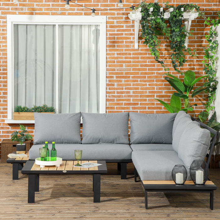 Aluminium 4-Piece L-Shaped Sofa Set - Outdoor Garden & Patio Furniture with Cushions and Table - Comfortable Seating for Home and Entertainment Spaces, Dark Grey