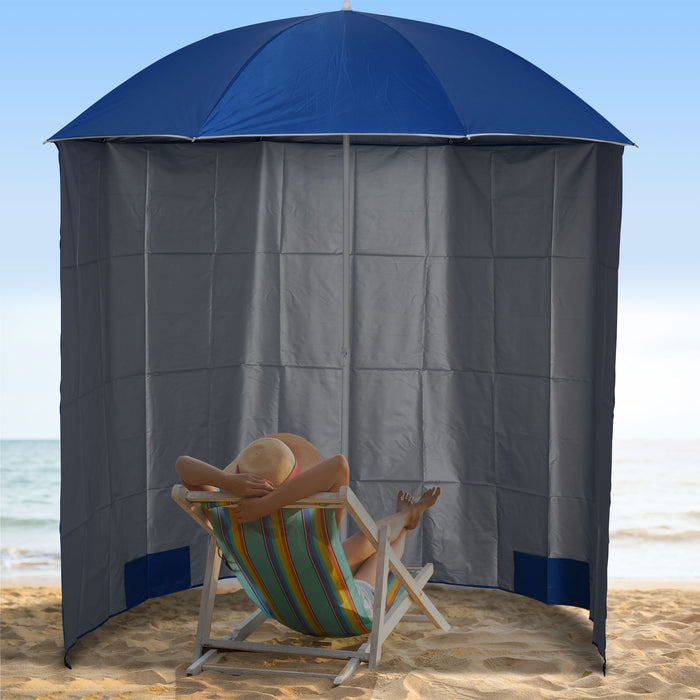 88" Arc 2.2M Fishing Umbrella Beach Parasol - Brolly Shelter with Sides and Canopy Shade, Blue - Ideal for Fishing and Beach Protection with Carry Bag