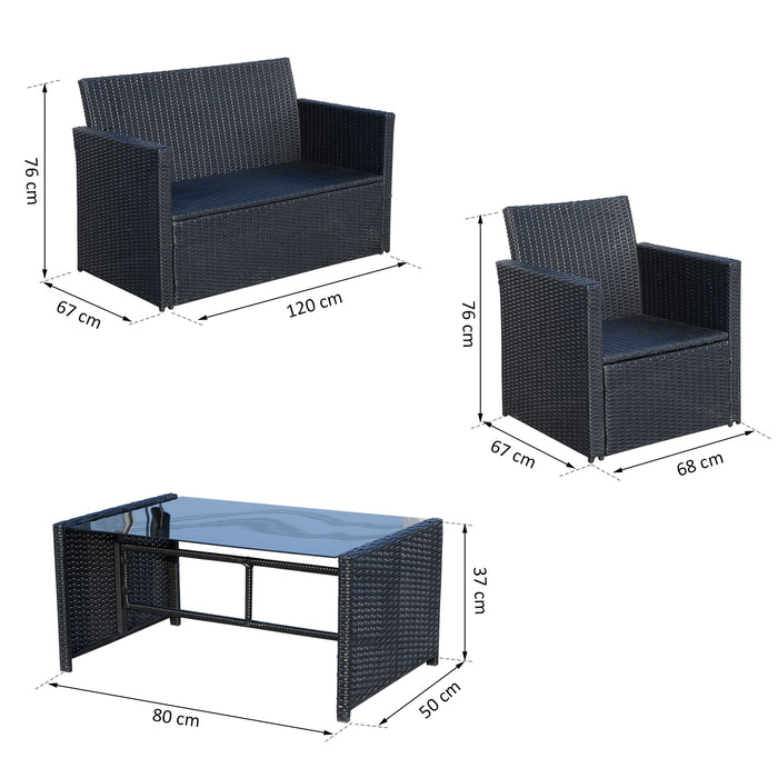 4-Seater Rattan Sofa Set - Outdoor Wicker Garden Furniture with 2-Seater Bench & Coffee Table - Stylish Conservatory Seating Solution for Families