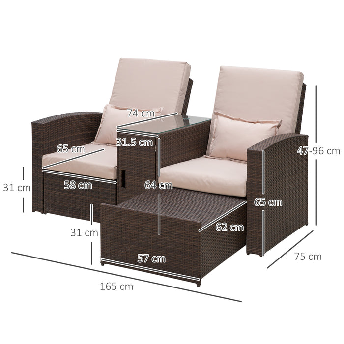 Outdoor Rattan Companion Sofa & Stool Set - Weather-Resistant Garden Lounger Recliner with Wicker Weave - Ideal for Patio Relaxation and Entertainment