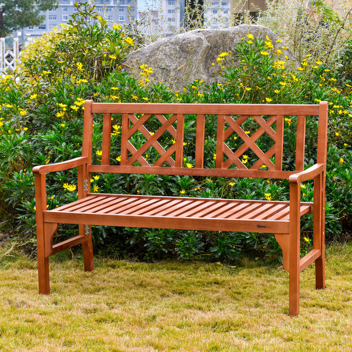 2-Seater Foldable Wooden Garden Bench - Loveseat Chair with Backrest and Armrest for Outdoor Comfort - Perfect for Patio, Porch, or Balcony Use