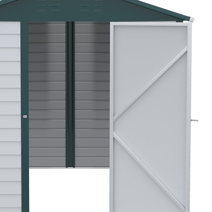 Galvanized Metal Garden Shed 9FT x 6FT - Outdoor Storage with Sloped Roof and Lockable Door - Ideal Tool Shelter for Backyard and Patio Use