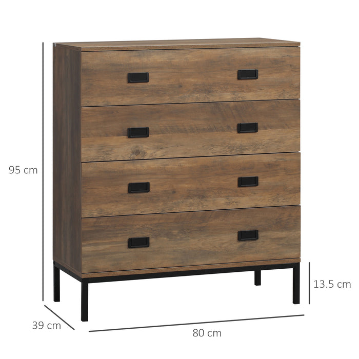 4-Drawer Chest Storage Organizer - Brown Bedroom & Living Room Dresser with Sturdy Metal Frame - Space-Saving Solution for Clothes and Accessories