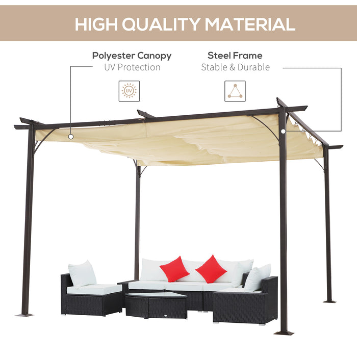 3.5M x 3.5M Beige Metal Pergola with Retractable Canopy - Outdoor Garden Sunshade Shelter, Gazebo Awning - Ideal for Marquee Party, BBQ, and Weather Protection