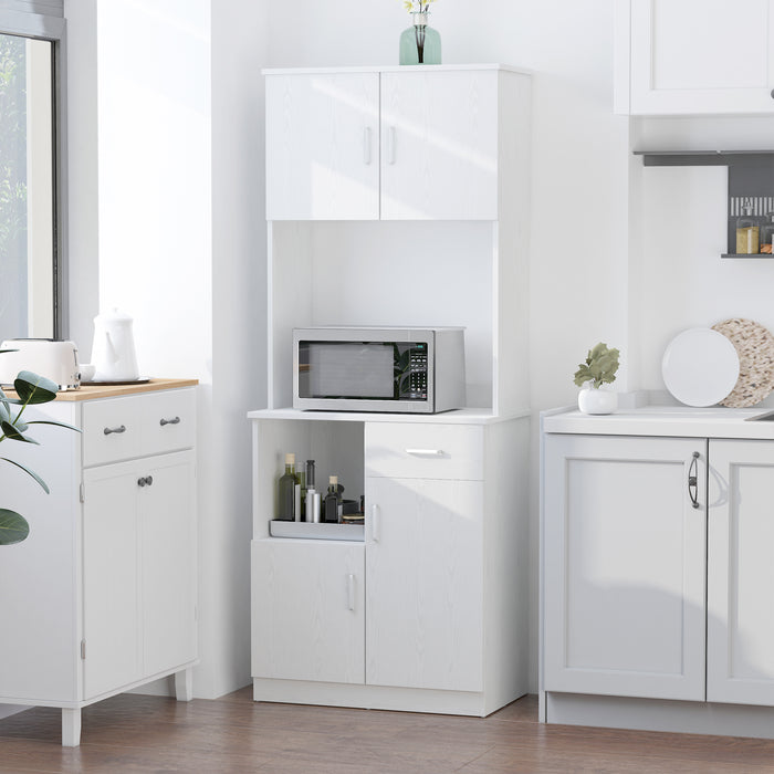 Kitchen Storage Cupboard with Doors - Cabinet Shelves, Drawer, Open Countertop Design in White - Ideal for Living Room and Entryway Organization