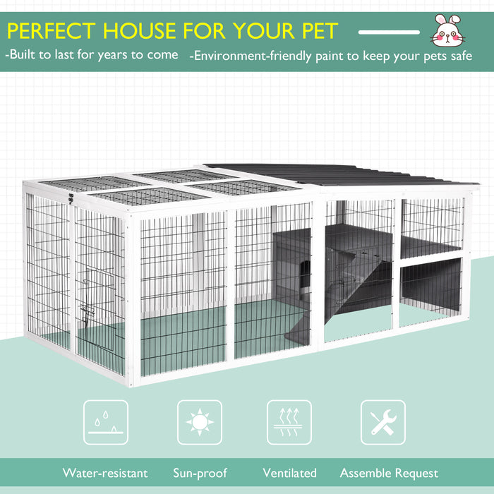 Wooden Guinea Pig & Small Rabbit Hutch - Indoor/Outdoor Pet Shelter with Hinged Roof and Water-Repellent Finish, Grey - Safe and Cozy Home for Small Animals