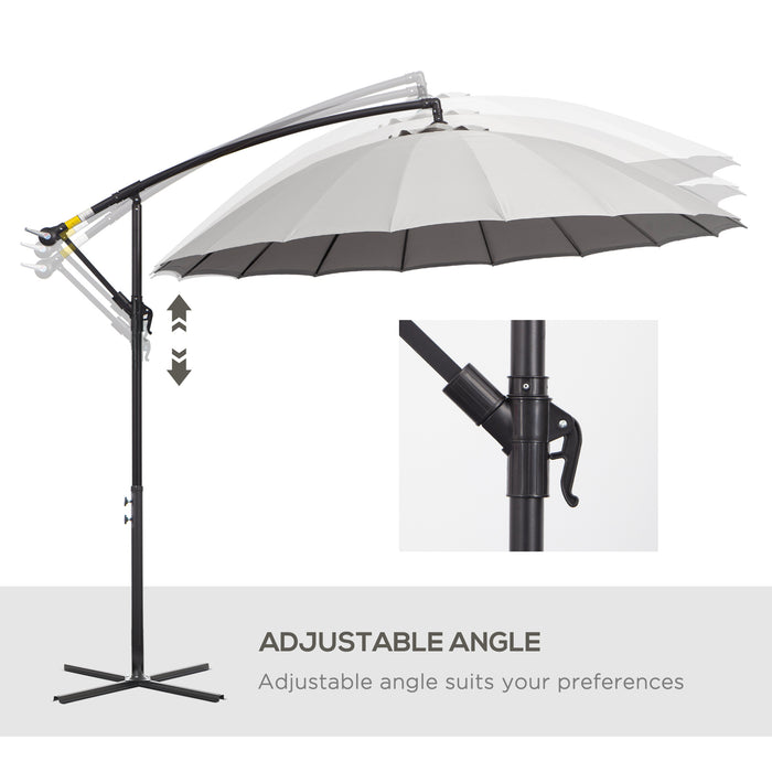 Cantilever Banana Sun Umbrella with Crank Handle - 3m Wide, 18 Ribs, Cross Base in Sleek Grey - Ideal Shade Solution for Outdoor Garden and Patio Use