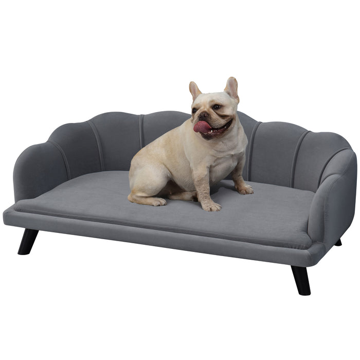 Medium & Large Dog Sofa Bed - Shell-Shaped Elevated Pet Couch with Washable Cushion Cover, Grey - Comfortable Resting Place for Dogs