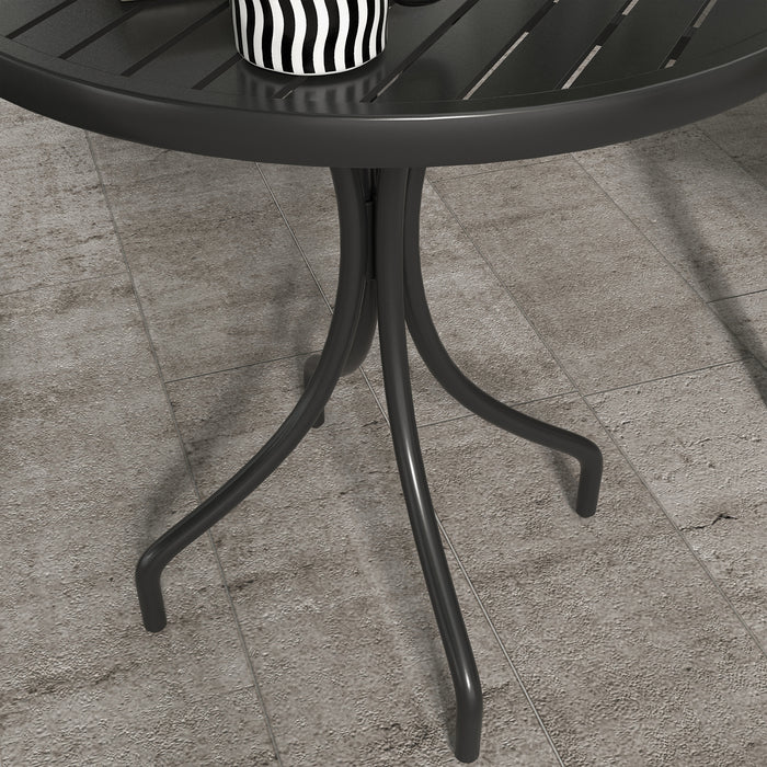 Round Steel-Framed 66cm Patio Table - Garden Side Table with Slat Top Design - Ideal for Outdoor Entertaining and Relaxation