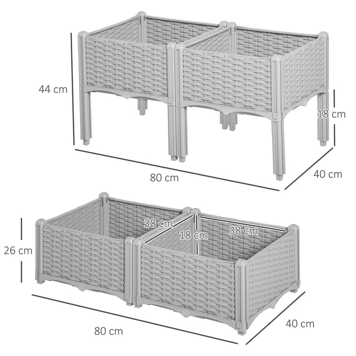 4-Piece Elevated Garden Bed Kit - Patio Flower & Vegetable Planter Boxes in Grey Polypropylene - Ideal for Outdoor Gardening enthusiasts