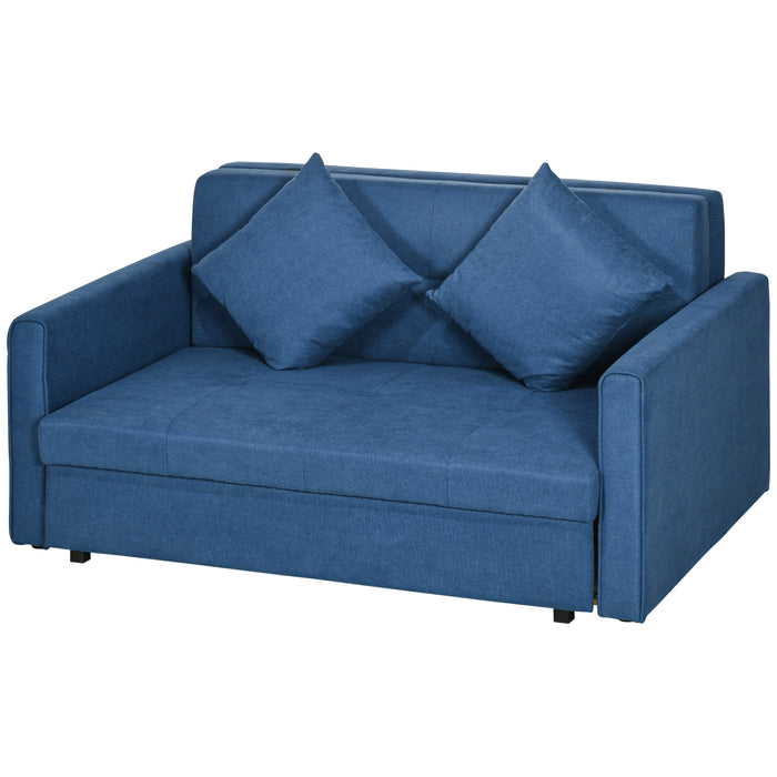 Convertible Fabric Loveseat Sofa Bed with Cushions - 2-Seater Settee with Hidden Storage, Modern Design - Ideal for Guest Room, Dark Blue