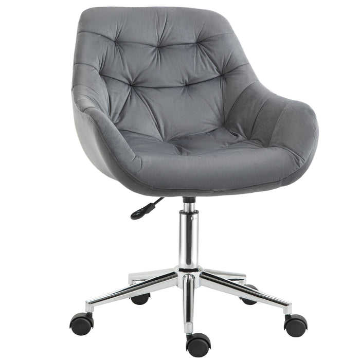 Ergonomic Velvet Swivel Chair - Comfy Adjustable Height Computer Desk Chair with Arm and Back Support - Ideal for Home Office Comfort and Posture Improvement, Dark Grey