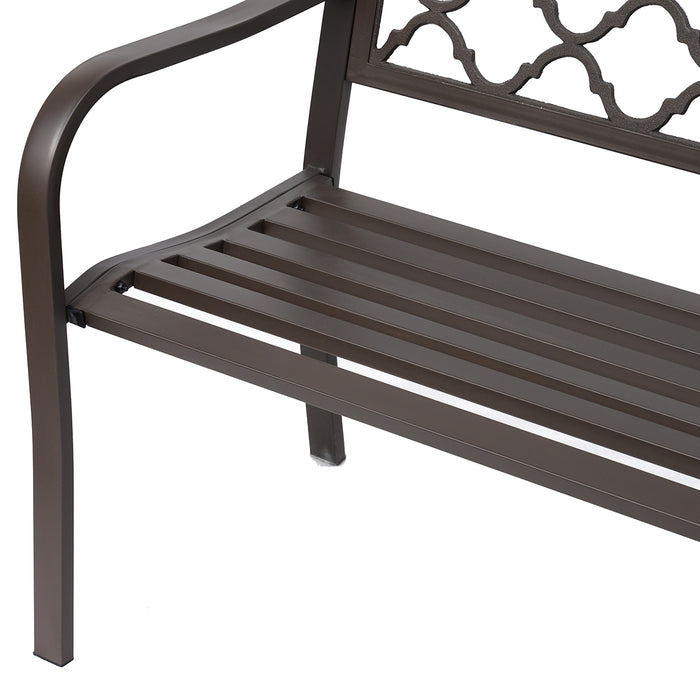 Antique Style Cast Iron Outdoor Bench - 2-Seater Garden Loveseat for Patio and Porch - Elegant Brown Park Chair for Couples and Home Decor