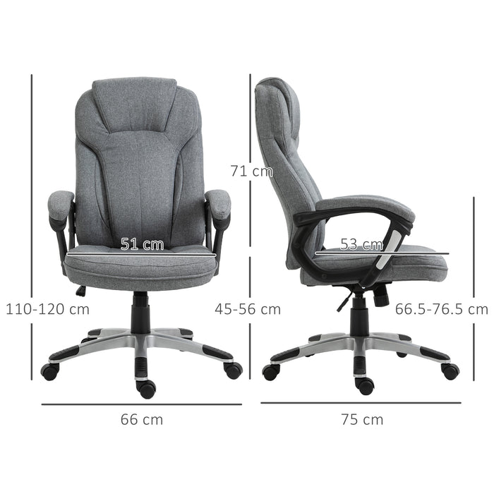 Height Adjustable Grey Linen Fabric Swivel Chair - Ergonomic Home Office Computer Chair with Padded Armrests and Tilt Function - Comfortable Seating for Work and Study