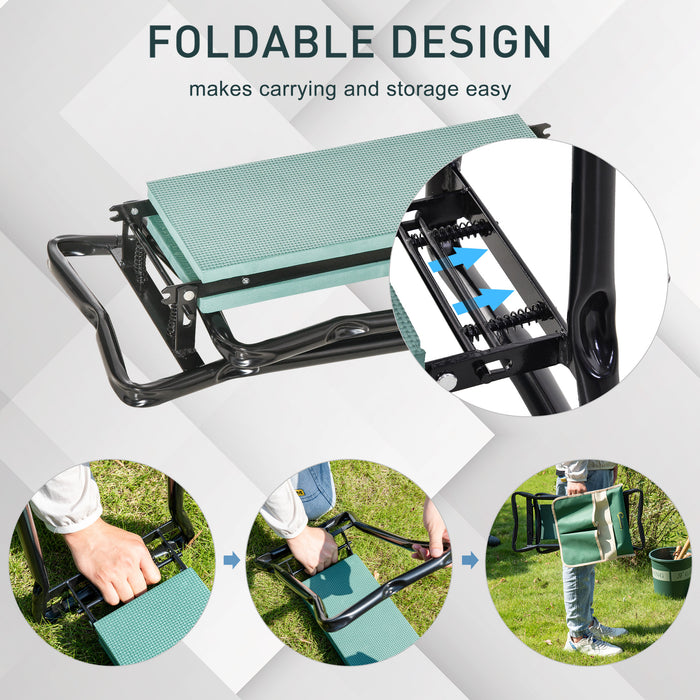 Foldable Garden Kneeler Seat with Steel Frame - Includes Foam Pad and Tool Bag Pouch for Outdoor Gardening - Sturdy Comfort and Versatility for Gardeners