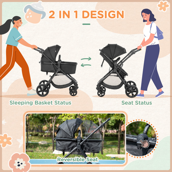 2-in-1 Reversible Lightweight Pushchair - Foldable & Fully Reclining Travel Stroller with 5-Point Harness for Infants to Toddlers - Safe and Comfortable from Birth up to 3 Years Old