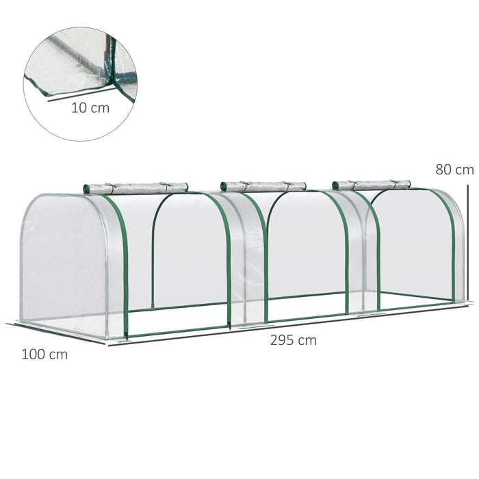 Green Grow House PVC Tunnel Greenhouse - Steel Frame with Zipper Doors, 295x100x80 cm, Transparent Design - Ideal for Garden and Backyard Plant Protection