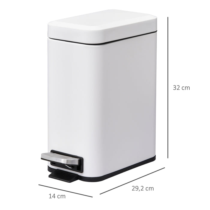 5L Rectangular Pedal Bin - Stainless Steel Body with Quiet-Close Lid and Removable Inner Bucket - Ideal for Tidy Trash Management in Home or Office