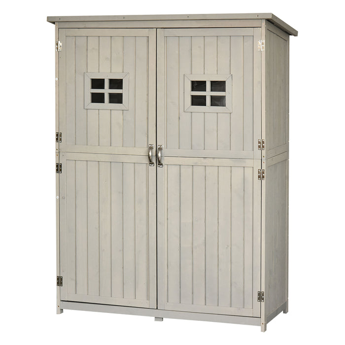 Outsunny Wooden Tool Shed - Double Window Garden Storage Cabinet, 127.5x50x164cm, Grey Finish - Ideal for Outdoor Equipment Organization