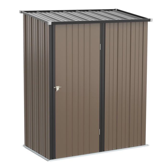 Corrugated Steel Garden Shed 5x3 ft - Metal Patio Storage with Durable Roof, Lockable Door, Brown - Secure Organizer for Outdoor Tools and Equipment