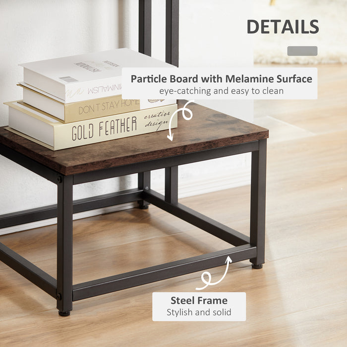 Double Layer Modern Side Table with Steel Frame - Rustic Brown End Table, Adjustable Non-Slip Feet - Ideal for Living Room, Bedroom Spaces