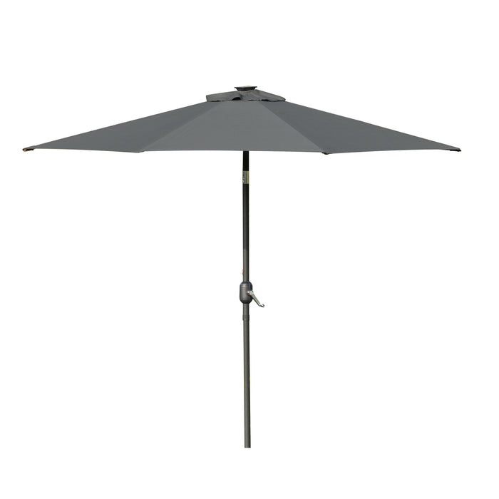 Patio LED Umbrella with Push Button Tilt/Crank - 2.7m Garden Parasol with 8-Rib Sun Shade, Grey - Perfect for Outdoor Table & Market Shelter