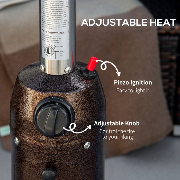 Outdoor Gas Patio Heater - Safety Tip-over Protection, Piezo Ignition, Adjustable Heat, Includes Regulator and Hose - Ideal for Garden Camping, Warm Ambiance in Brown