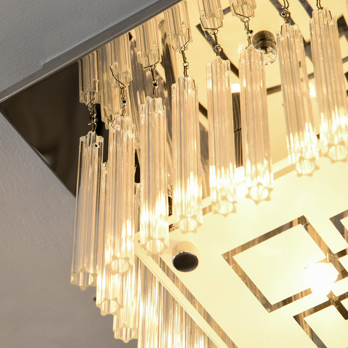 Modern Raindrop Square Chandelier - K9 Crystal Flush Mount Ceiling Light & Pendant Lamp - Elegant Lighting for Living Rooms, Requires 4 G9 Bulbs