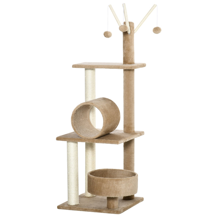 Kitten Activity Center Cat Tree - 121cm Scratching Post, Bed, Tunnel, Perch, Interactive Ball Toy - Perfect Play Structure for Cats and Kittens