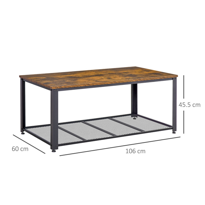 Industrial Style Coffee Cocktail Table - Wood Grain Finish with Storage Shelf - Modern Furniture for Living Room, Entryway, or Office Use