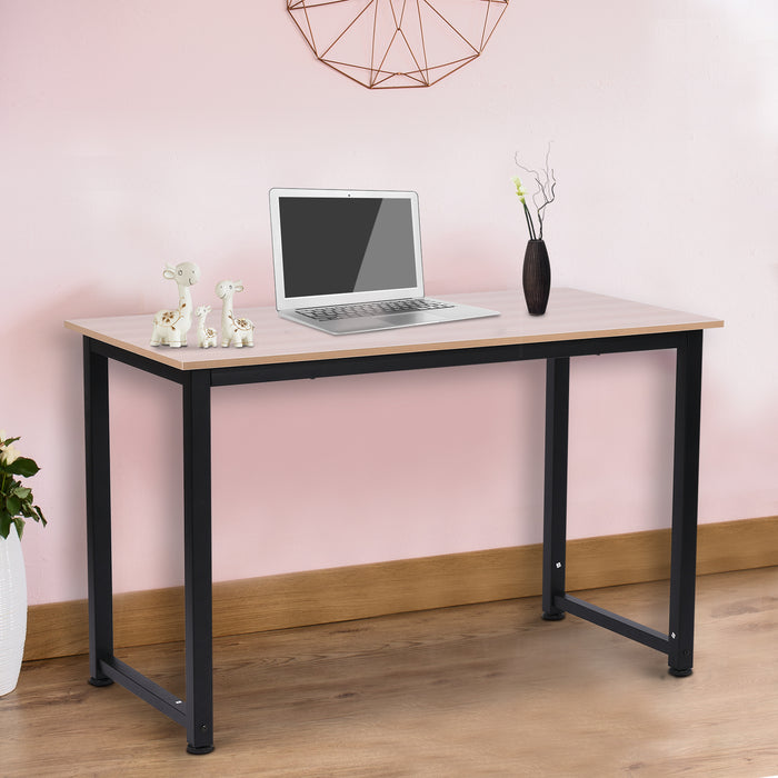 Adjustable PC Writing Desk - Oak and Black Finish Home Office Workstation with Sturdy Metal Frame - Ideal for Stable Work and Study Environment