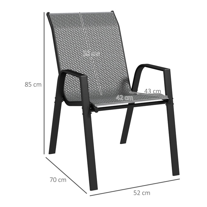 Outdoor Rattan Chair Ensemble - Set of 4 Stackable Chairs with Armrests & Backrest in Grey - Ideal for Patio & Garden Seating