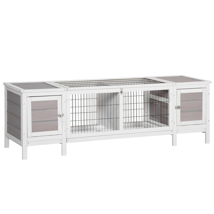 Indoor Wooden Rabbit Hutch & Guinea Pig Cage - Separable Bunny Run with Slide-out Tray for Easy Cleaning - Ideal Small Animal House for Comfort & Safety, 161cm Length, Grey