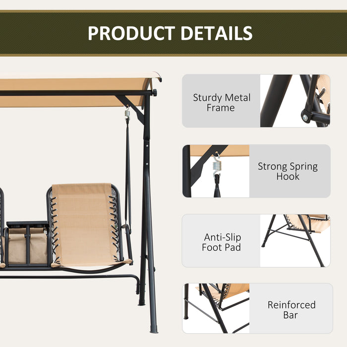 Dual-Seater Patio Swing with Cup Holders - Adjustable Canopy & Textilene Seating, Sturdy Steel Frame - Relaxing Garden Furniture for Couples