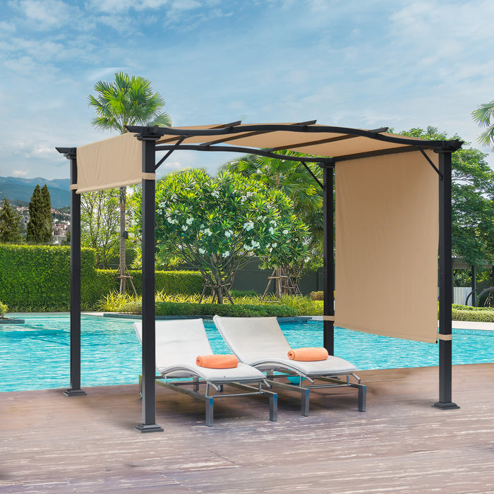 Retractable Pergola Gazebo with Dual Adjustable Canopies - Steel Frame, Khaki Overhead Sun Shade, 3x2.45x2.3 meters - Ideal for Garden and Backyard Comfort