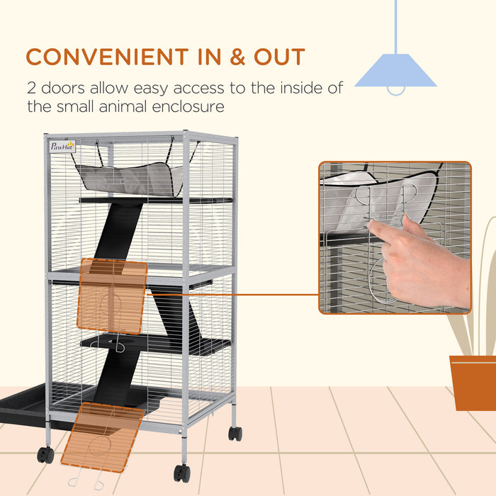 Pet Play House Cage for Small Animals - Wheeled Design with Multiple Platforms, Light Grey - Ideal for Active Pets Needing Space & Mobility