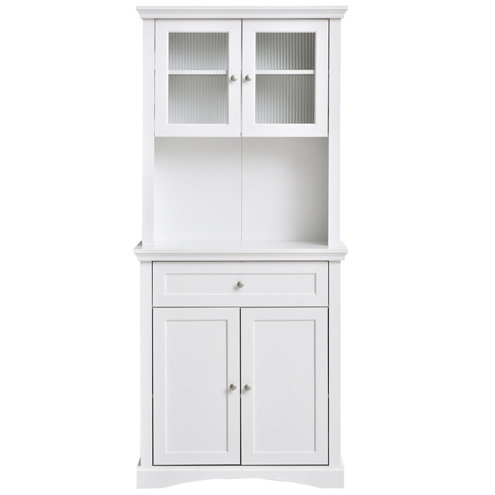 Freestanding Kitchen Cupboard - Glass-Doored Storage Cabinet with Adjustable Shelves and Counter Space - Ideal for Dining Area Organization and Display