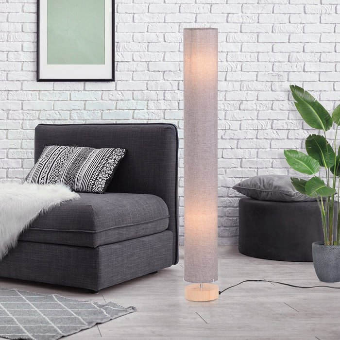 Wooden Base Fabric Floor Lamp, 120cm - Contemporary Grey Linen Shade - Elegant Lighting Solution for Modern Homes