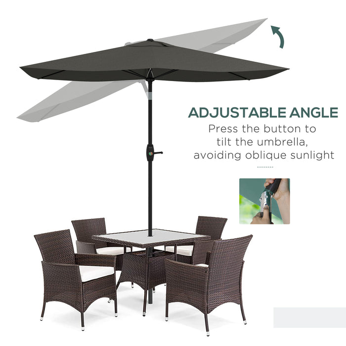 Rectangular Garden Parasol Umbrella with Crank and Tilt Function - 2 x 3m Outdoor Sun Shade, 6-Rib Aluminium Structure - Ideal for Market, Patio, Backyard Sun Protection