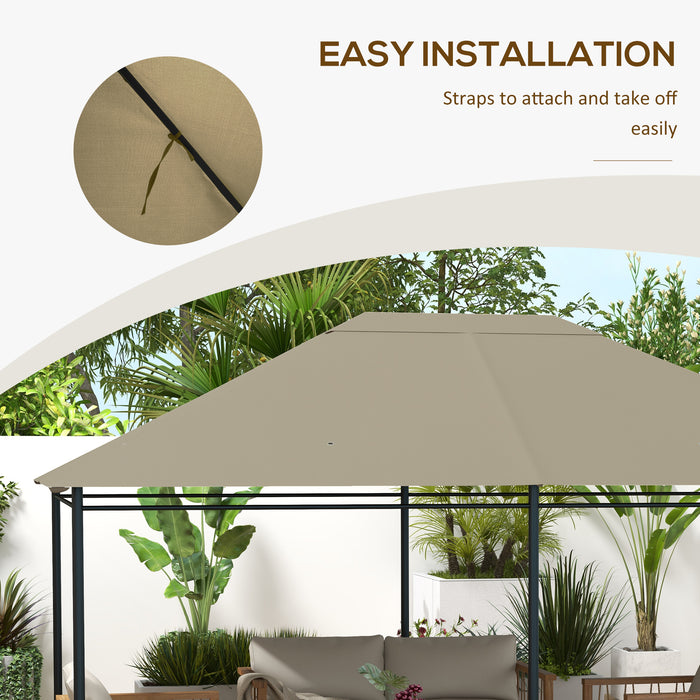 3 x 4m Gazebo Canopy Top Cover - Khaki Roof Replacement for Outdoor Shelter - Ideal for Garden Patio Enhancement