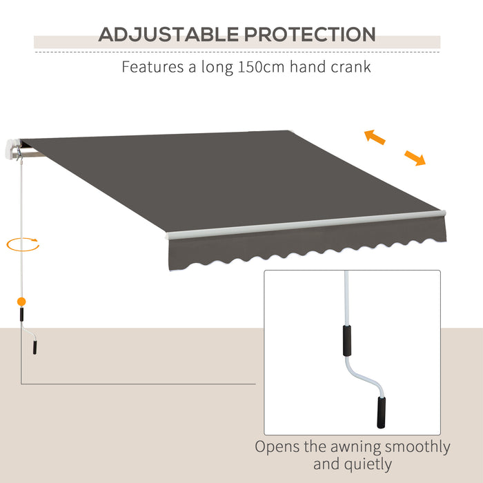 Garden Outdoor Window Awning Canopy - UV Blocking Sun Shade with Lightweight Aluminum Frame and Hand Crank, 3x2m, Grey - Ideal Patio Shelter for Enhanced Outdoor Comfort