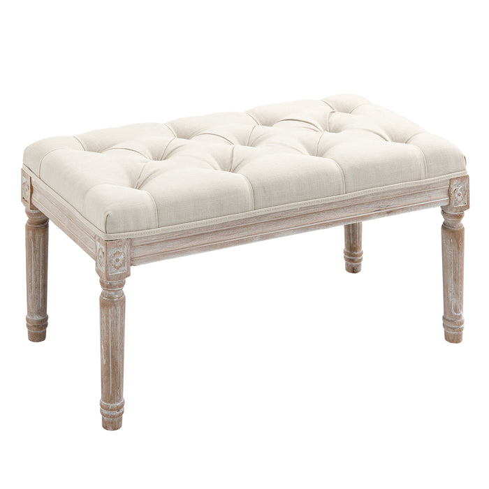 Accent Bench with Tufted Upholstery - Linen-Touch Fabric Foot Stool Ottoman for Home - Ideal for Living Room, Bedroom, Hallway in Elegant Beige