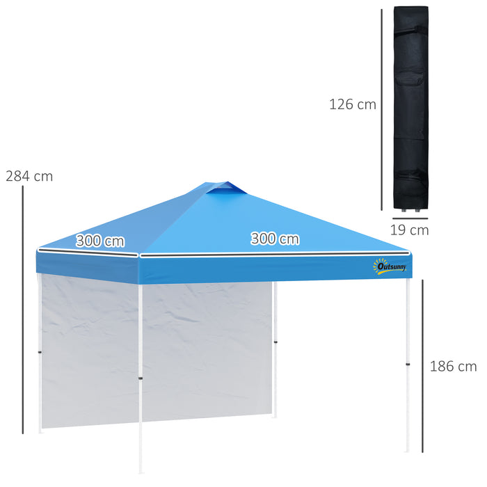 3x3M Pop Up Gazebo - Waterproof Sidewall, Portable Roller Bag, Adjustable Height - Ideal Event Shelter for Garden, Patio Use, in Blue