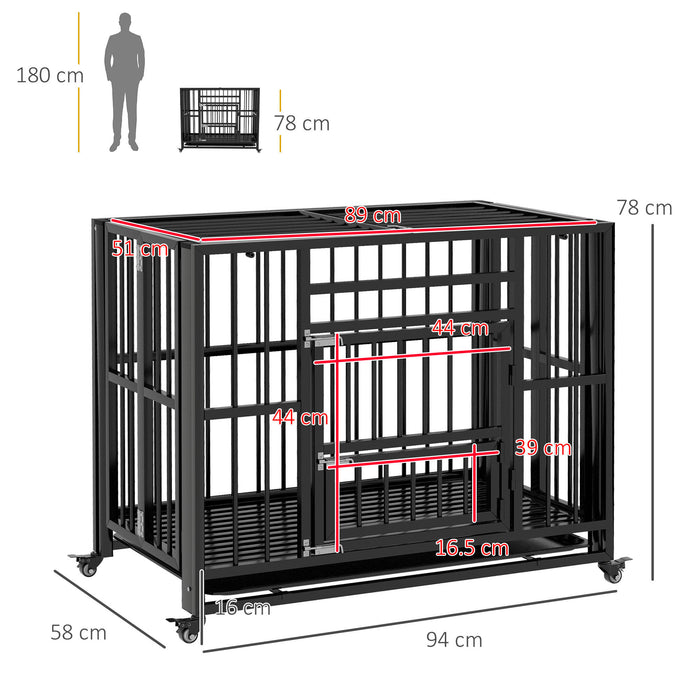 Heavy Duty 37" Foldable Dog Crate with Openable Top and Locks - Durable Dog Cage with Removable Tray and Wheels - Ideal for Secure Pet Confinement and Transportation